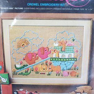Vintage Noahs Ark Crewel Embroidery Kit Avon Creative Needlecraft 18 x 24